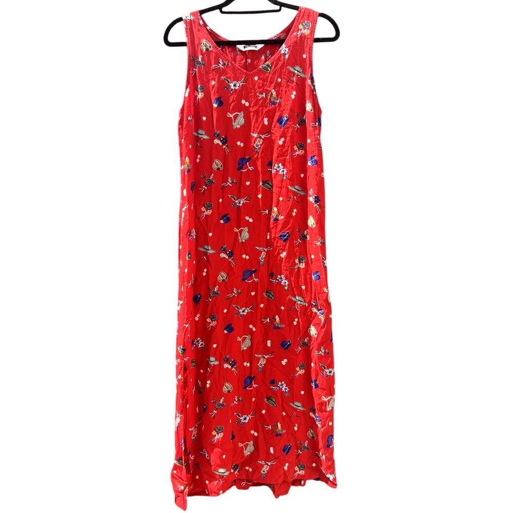 Nina Piccalino | Vintage 90s Novelty Floral Print Tie Back Midi Dress Red Size S